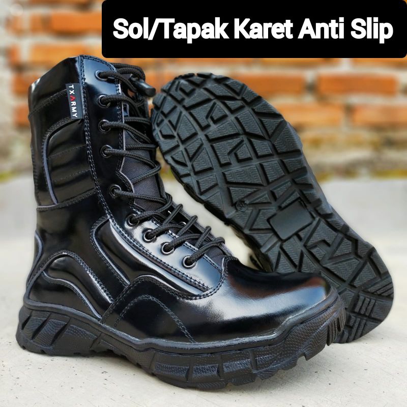 SEPATU PDL LGR MENGKILAP GLOSSY KULIT SAPI ASLI MERK TXARMY SEPATU PDL DINAS LAPANGAN UNTUK TNI POLRI SECURITY SATPAM