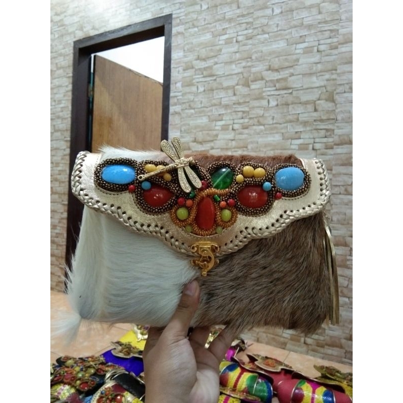 tas bulu domba dan kulit ular pithon