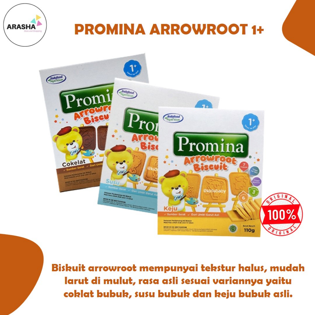 Promina Arrowroot Biskuit Coklat-Keju 1-3 tahun 110g - EXP FEBRUARI 2026 - Biskuit Bayi Cemilan Bayi