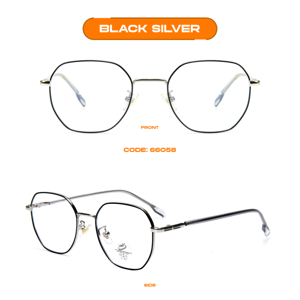 Robins kacamata Anti Radiasi Komputer Frame Kacamata Geometric Bisa Minus Photocromic Bluecromic Fashion Terbaru Pria Wanita 66058-Black Silver