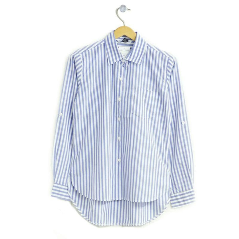 Kemeja Salur Navy Putih Wanita Baju Kantor Formal Kerja Cewek Katun Salur Halus kemeja stripe Kemeja