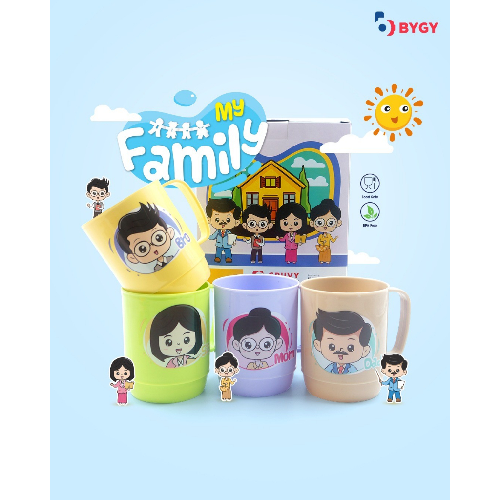 mug cangkir gelas plastik family SET isi 4