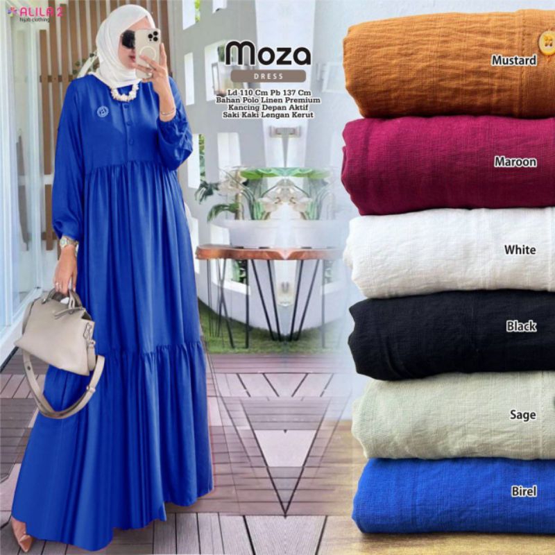 MOZA DRESS ori by Alila | Gamis Polos bahan Polo Linen | Maxi Dress Premium Best Seller