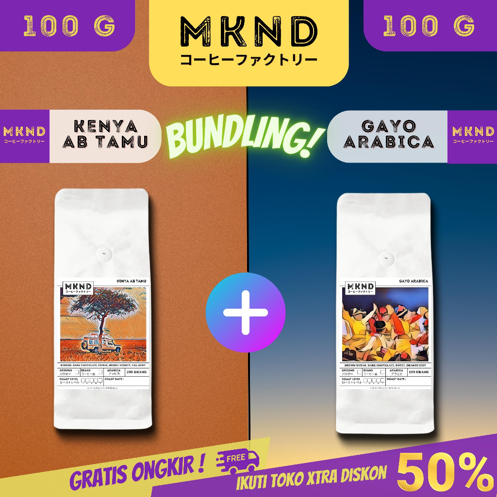 

MKND® BUNDLING HEMAT 2X100 KOPI ARABIKA ACEH GAYO + KENYA AB TAMU SPECIALTY IMPORTED BEANS PROMO DISCON | BIJI BUBUK | SINGLE ORIGIN | PREMIUM COFFE | ROASTED BEANS | MANUAL BREW | COFFE ROASTERY