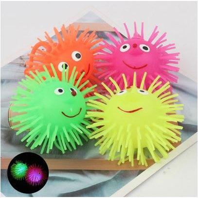 Bola Ubur Mainan Bayi Anak Puffer Ball Ubur Ubur Karet LED Bola Duri Lampu LED CVJ