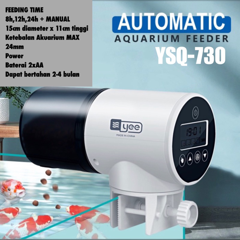 YEE YSQ-750 Automatic Fish Timer Feeder Auto Pemberi Makan Ikan Otomatis Aquarium Timing LED Screen 