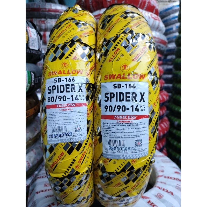Paket sepasang ban tubeless swallow spider x 80/90-14 + 90/90-14 free pentil tubeless 100% asli