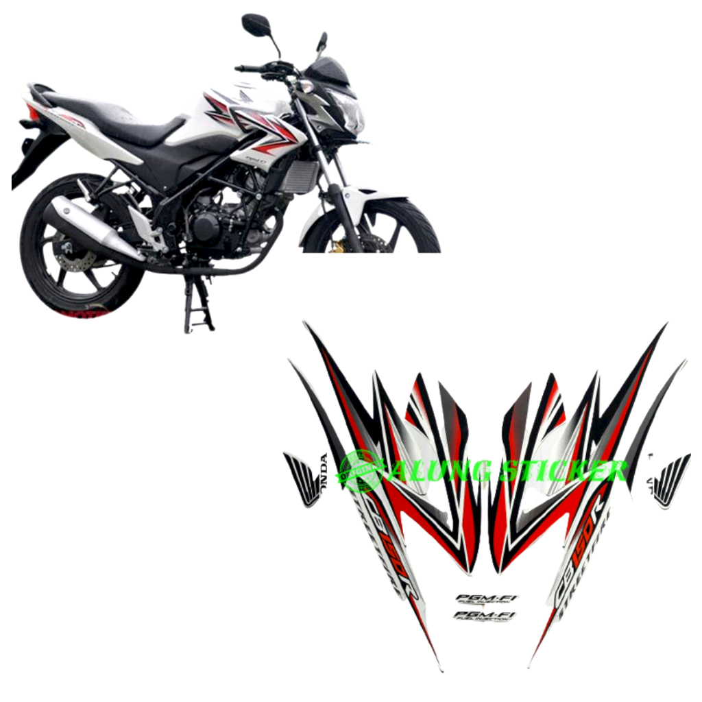 STIKER STRIPING LIS LES BODY MOTOR CB150R 2013 PUTIH-MERAH 1SET STANDAR