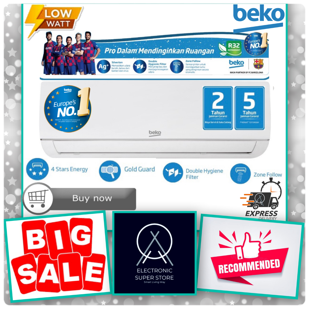 AC BEKO STANDARD 1/2 PK BSFSA050 BSFSA 051 R32 SUPER JET COOLING I-FEEL FEATURE LOW WATT AC 1/2PK