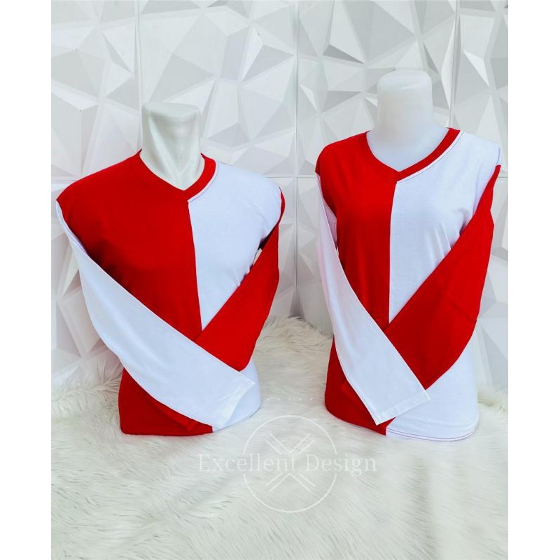 kaos merah putih pria wanita/koas merah putih lengan panjang/koas merah putih pendek