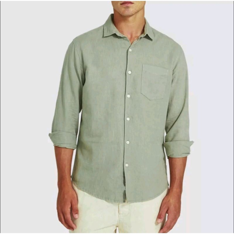 KEMEJA PRIA TANGAN PANJANG SAGE GREEN