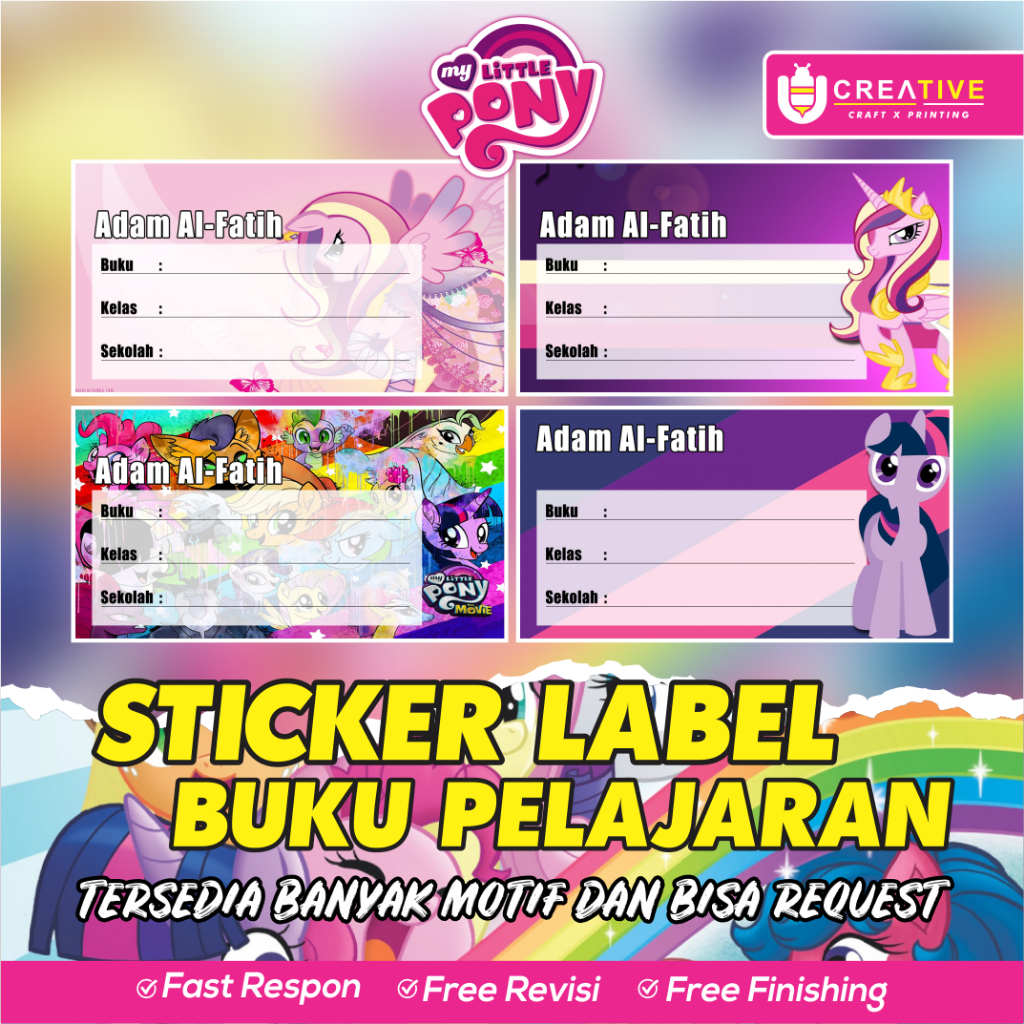 

Sticker / Label Buku Pelajaran Bisa Custom Nama (Isi 20pcs) Tema My Little Pony