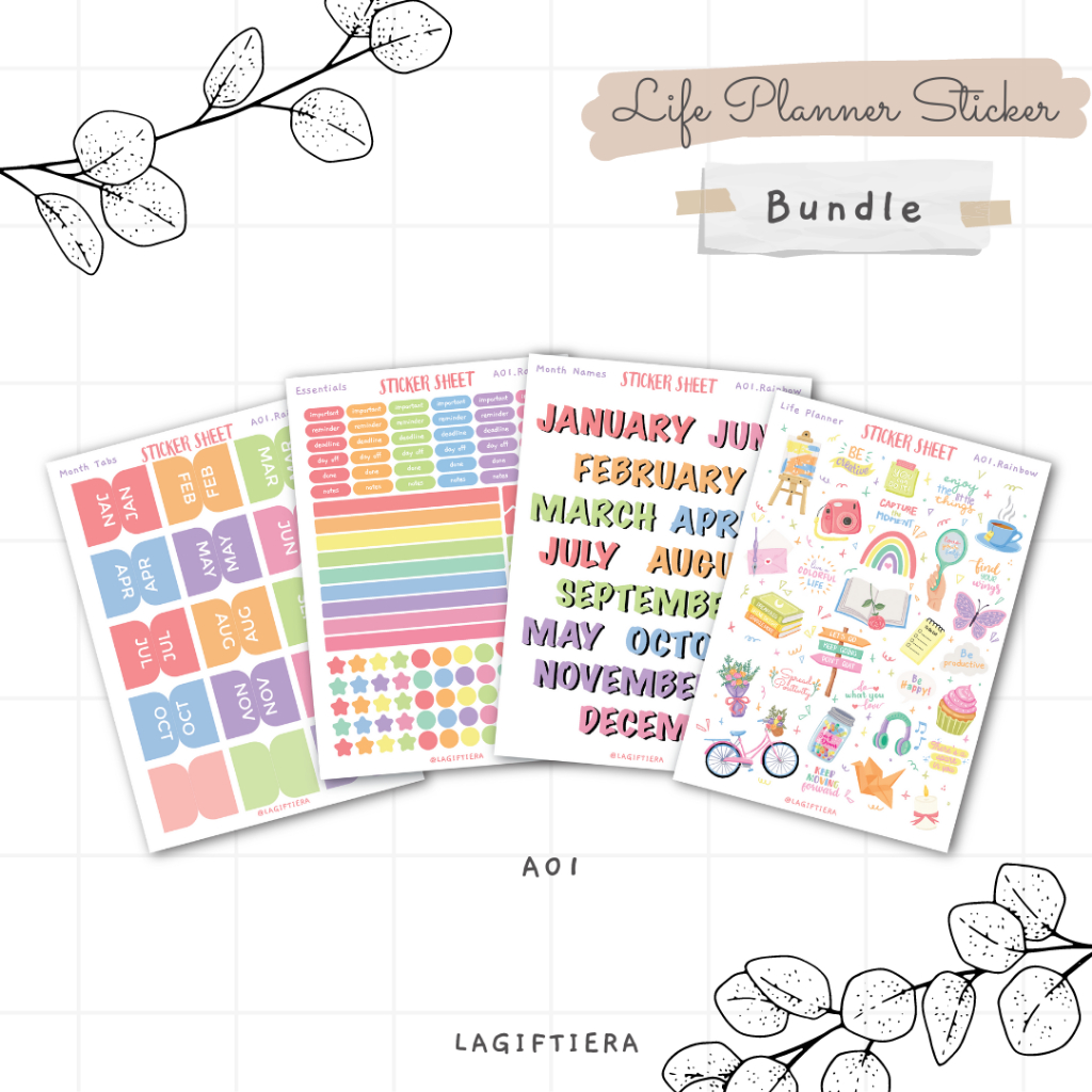 

[LAGIFTIERA] Life Planner Sticker Sheet Bundle HVS Matte Stiker Scrapbook Planner Aesthetic