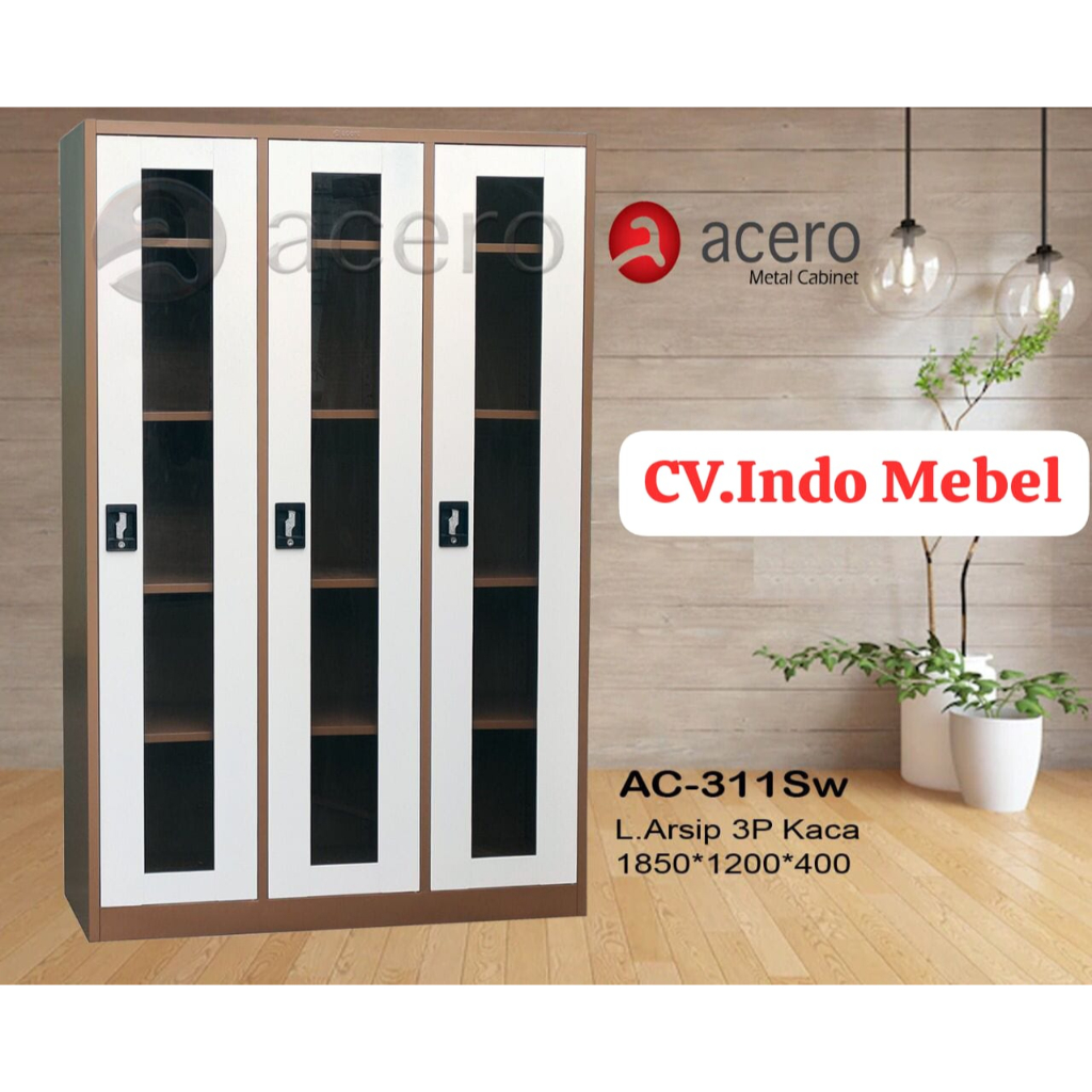lemari arsip besi 3 pintu kaca ready makassar promo murah
