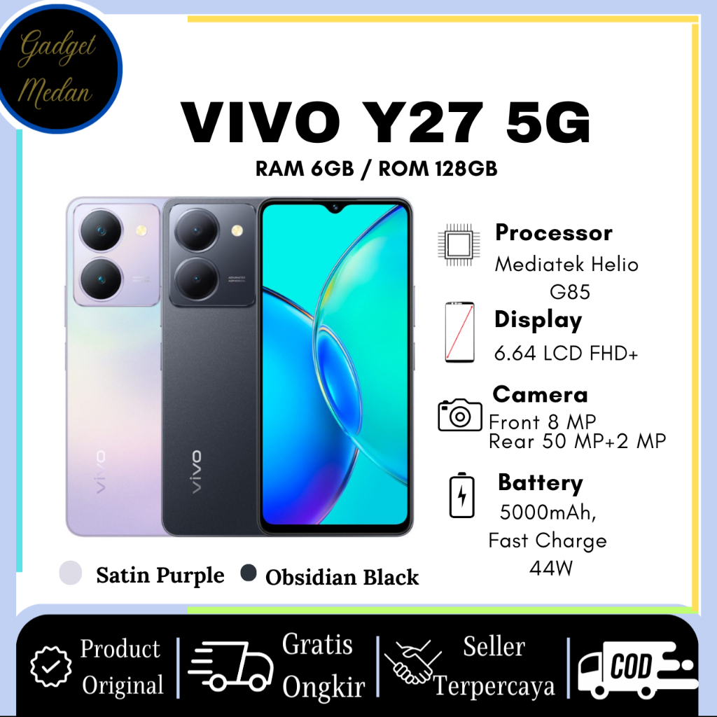Vivo Y27 5G Ram 6GB/128GB Original Garansi Resmi -Gadget Medan