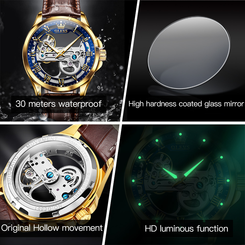 Terbaru Olevs Jam Tangan Pria Anti Air Original Automatic Mechanical Luminous Fashion Luxury Kulit