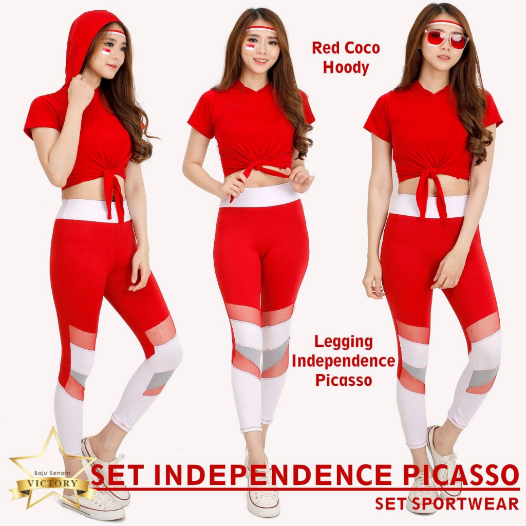 SETELAN Senam SET PICASSO INDPENDENCE baju senam merah putih jaket olahraga wanita kostum agustusan