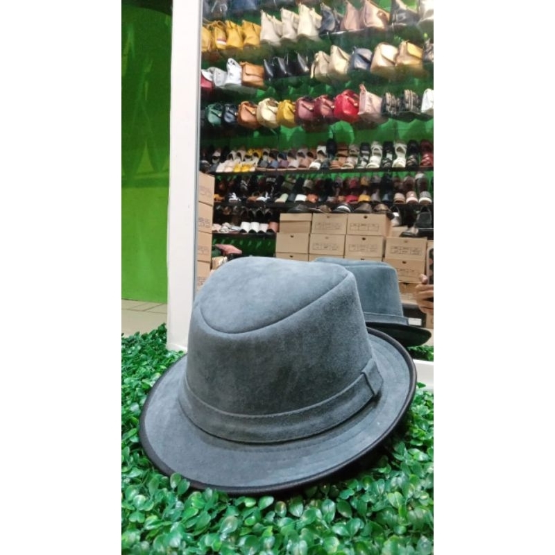 topi laken kulit asli kulit book/bludru