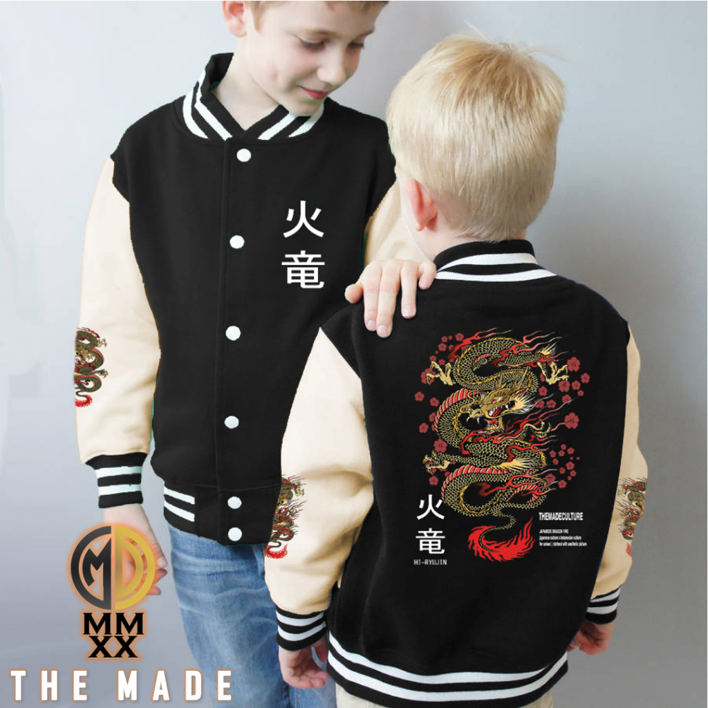 Jaket Varsity Anak 7-15 Tahun Motif Naga Yakuza Japan Culture x Indonesia Culture Jaket Baseball Bomber Anak Motif Gambar