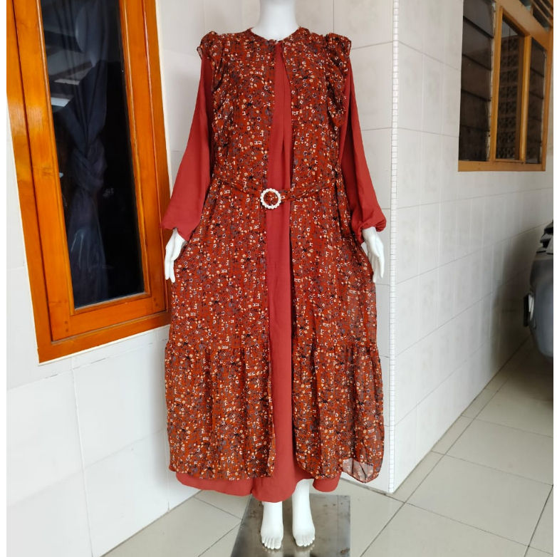 gamis rompi crinkle mix ceruty variasi sabuk