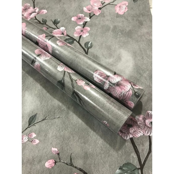 (PROMO) Gudang Wallpaper Stiker Dinding Kamar Tidur Motif Bunga Sakura Vintage Aesthetic Bahan PVC Premium Anti Air dan Anti Noda Berkualitas Terbaik Grade A+ Sudah Ada Lem