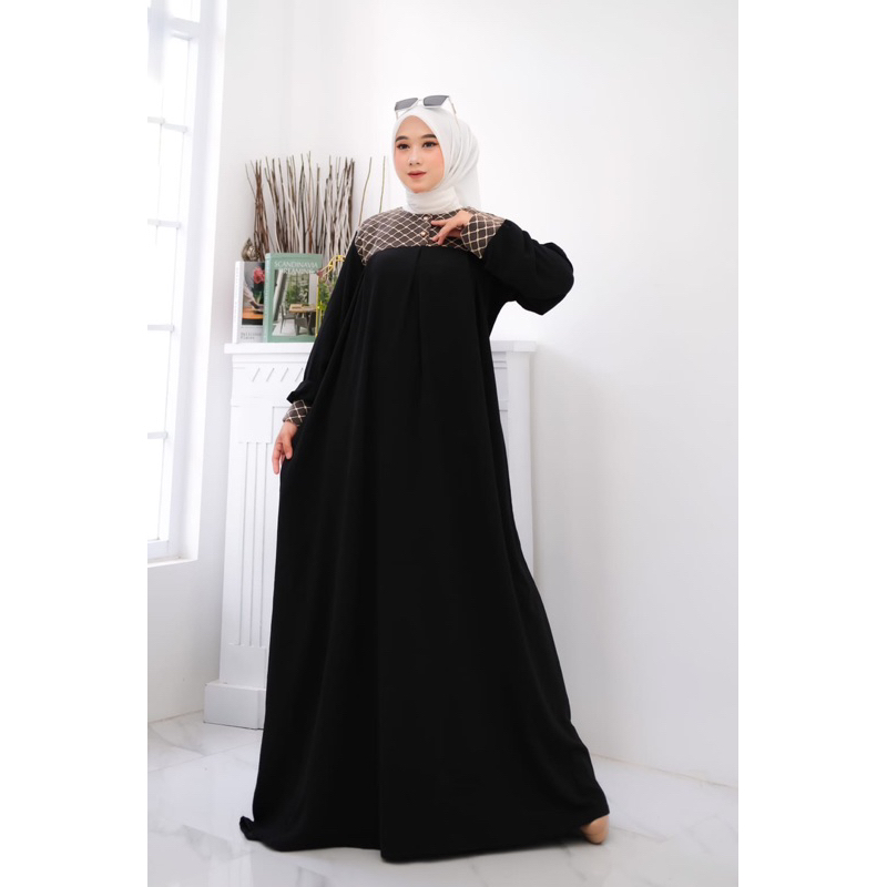 NAGITA DRESS Gamis Cringkle Airflow Kombinasi Burkat GOLD GAMIS POLOS BEST SELLER