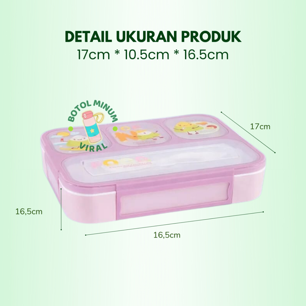 Kotak Makan Anti Tumpah 4 Sekat Karakter Anak TK SD Microwave Safe