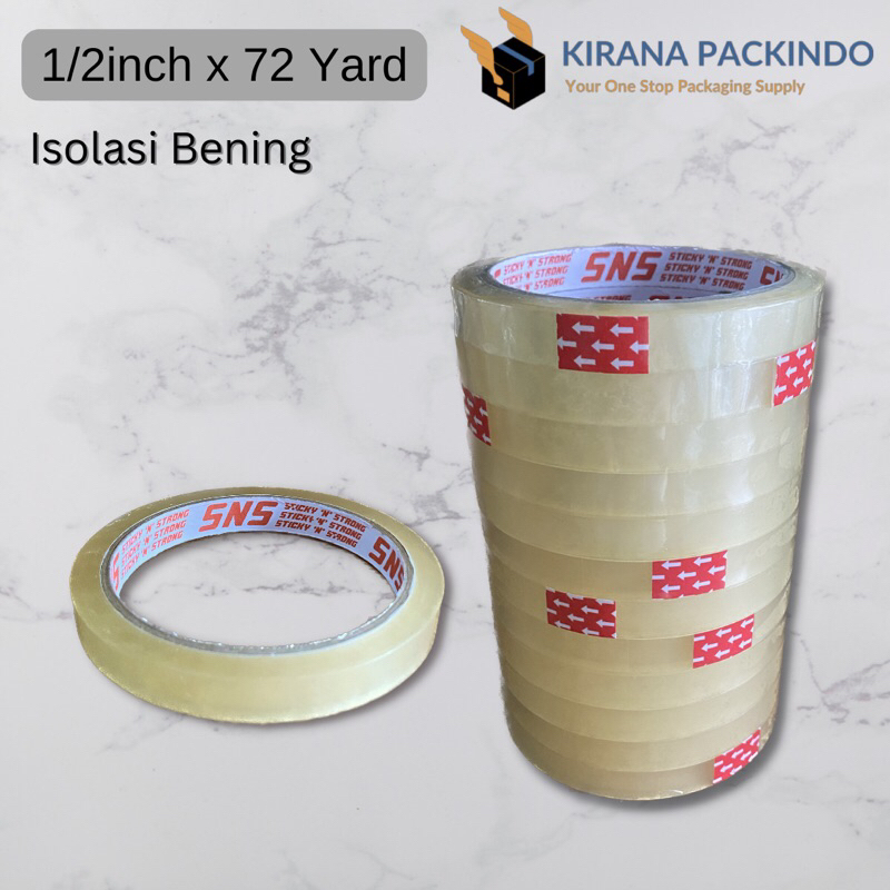 

Isolasi / Selotip Merk SNS 1/2 Inch x 72 Yard Bening