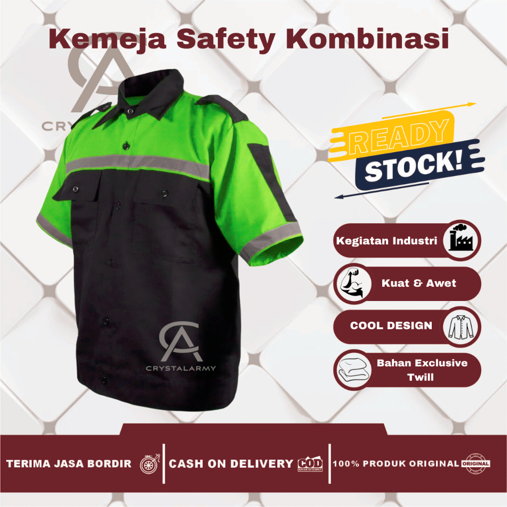 Kemeja Safety Pria Lengan Pendek/Kemeja Pendek/Baju Safety Kombinasi/Atasan Wearpack Scotlight