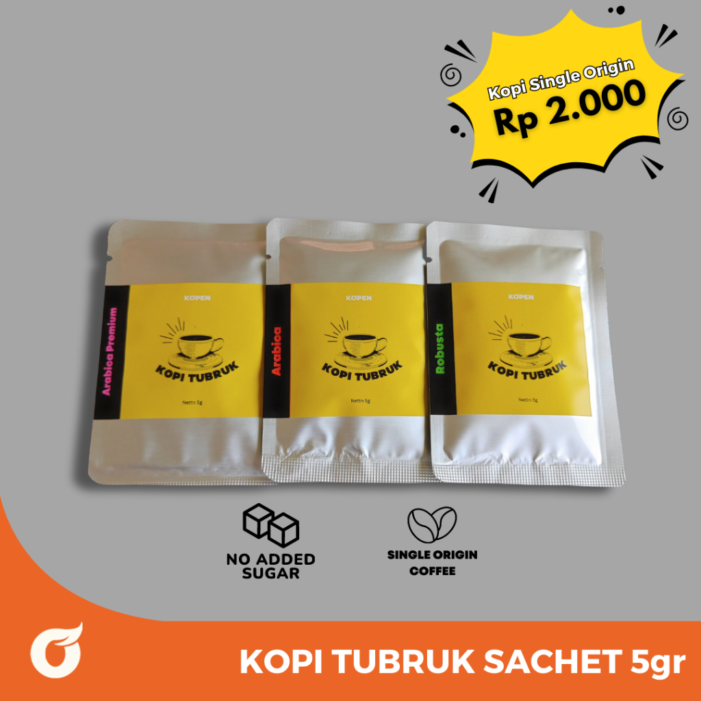 

Kopi Tubruk Sachet 5gr | Single Origin Coffee 5gr | Kopi Robusta Arabika Murah