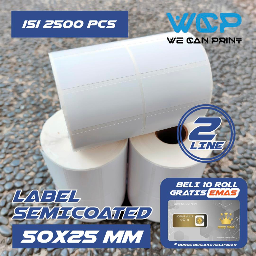 

Label Semicoated 50X25 2 Line Kertas Sticker Label Barcode 50 x 25 mm isi 2500 PCS