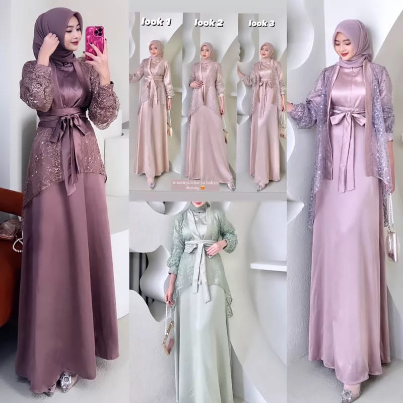 NISYA DRESS BRUKAT OUTER + INNER ( 3 LOOK IN 1 )  / Gamis Kondangan BAJU DEWASA MURAH TERBARU 2023 Busui Friendly / DRESS PESTA / DRESS BRIDESMAID