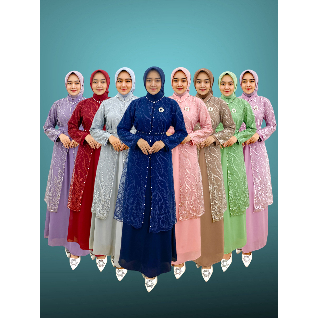 PB Prilly Busana -  SARTIKA ETNIK VOL.2 3in1 GAMIS CERUTY + OUTER TILE BORDIR+BELT MUTIARA - GAMIS PESTA - MEWAH - SERAGAMAN