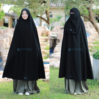 Set Khimar Syari Haramain Niqab Bandana Jetblack Alsyahra Exclusive