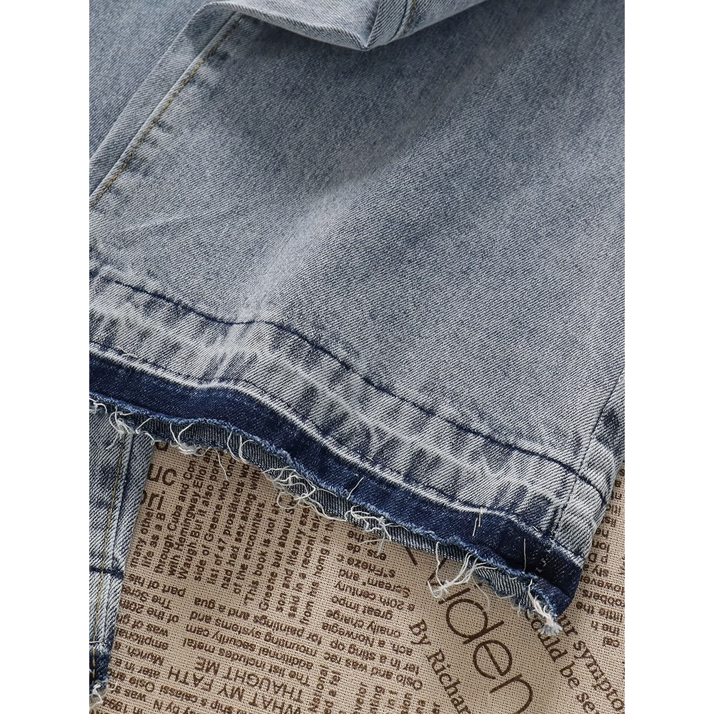 Biru muda Rawis Denim Highwaist Loose Celana Jeans Wanita korea