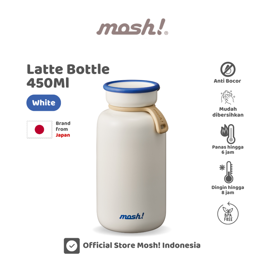 Mosh Bottle Latte Tumbler Stainless Steel 450ML -  Botol Minum Termos Tahan Panas dan Dingin - White