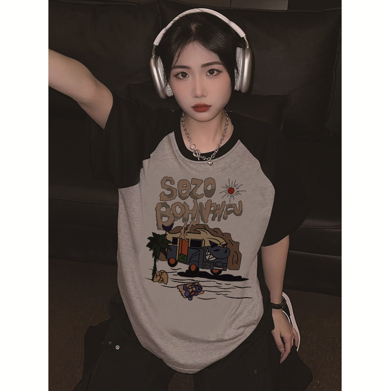 EUNII T-shirt Lengan Pendek Cartoon Sezo Desert Car Korean Style/Kaos Atasan Wanita/Baju Kaus Oversize Wanita/Kaos Wanita