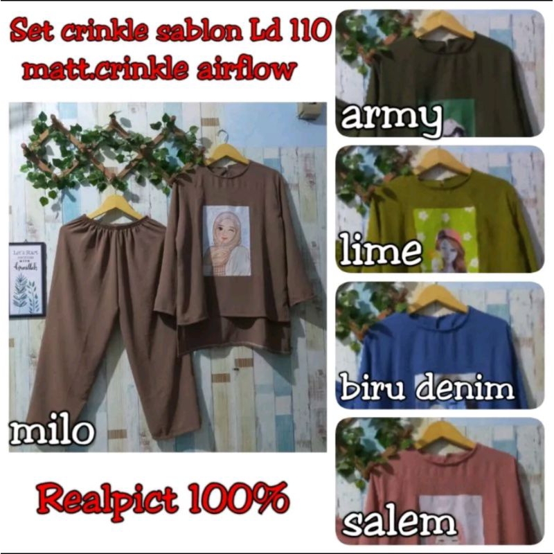 Ld 110 setcel viral crinkle sablon/setcel crinkle sablon/setcel crinkle premium/setelan crinkle
