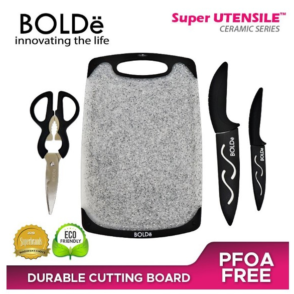 BOLDe Talenan Telenan Pisau Gunting Dapur Set - Ceramic Cutting Board Super Utensil 3+1 Pcs