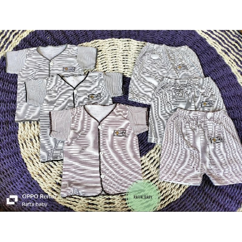 Paket hemat isi 18pcs/9stel baju+celana bayi motif salur daffa SNI