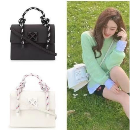 Original 2023 new women's handbag OFF WHITE genuine leather arrow small square bag braided rope OW w