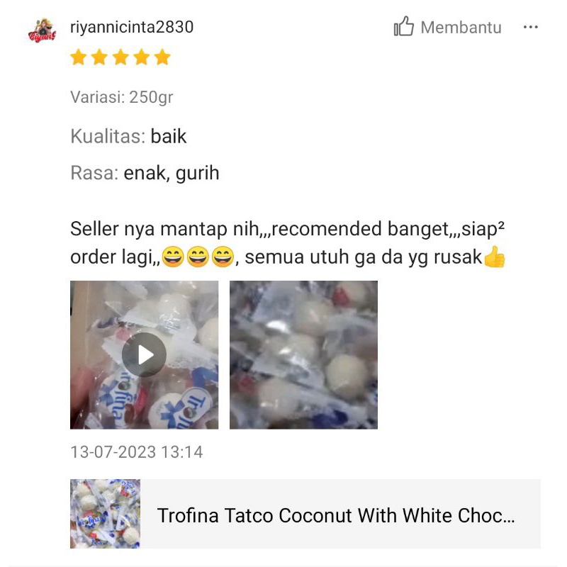 

ADY78 Trofina Tatco Coconut With White Chocolate Coklat Viral Coklat Oleh2 Umroh Coklat Import