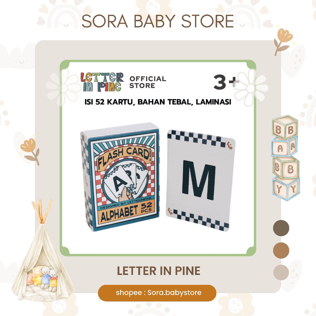 LETTER IN PINE - FLASH CARD ANAK ISI 52 KARTU - ALPHABET - Mainan Kartu Belajar Anak