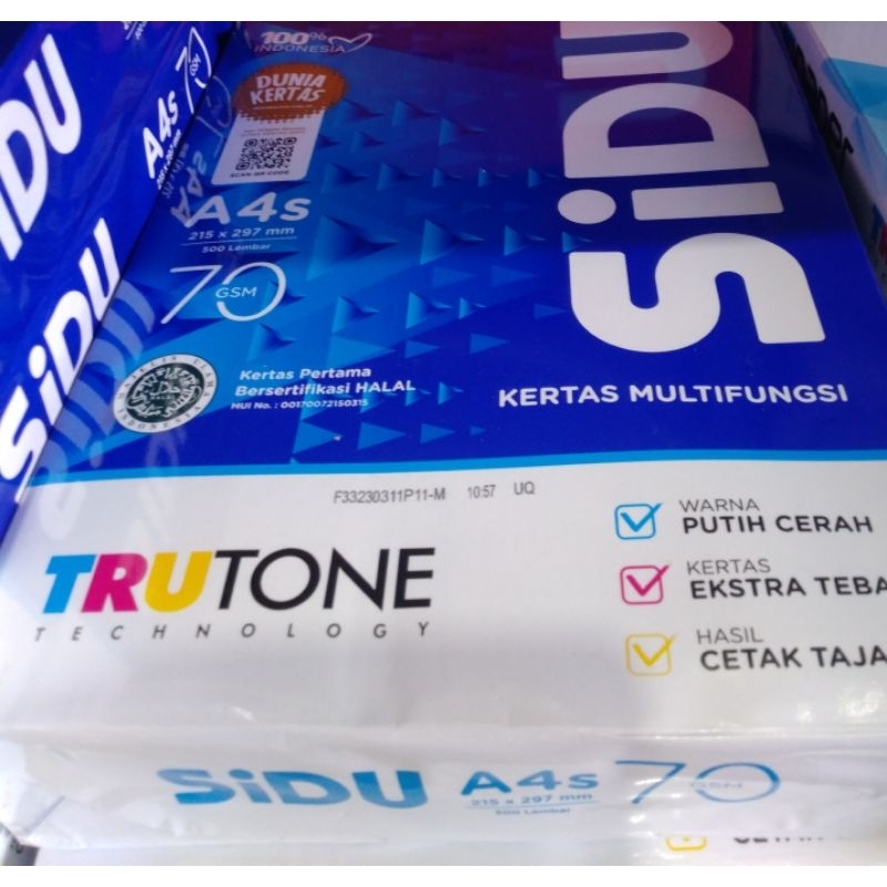 

1 RIM (A4s - 70gsm) Kertas HVS Merk SIDU Warna Putih