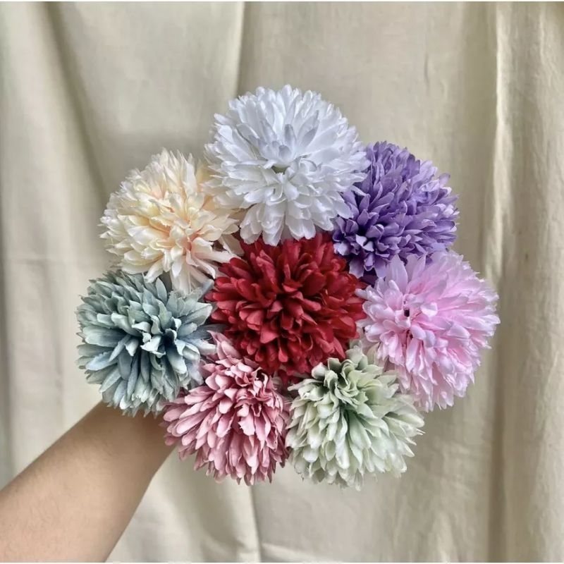 BUNGA POMPOM ARTIFICIAL ADA TANGKAI / POMPOM CHRYSAN PREMIUM ARTIFICIAL ECER