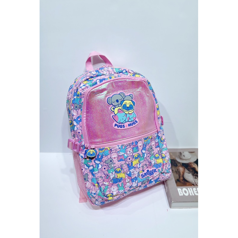 Tas Ransel Smiggle Pugs &amp; Hugs Classic Pink Attach Backpack SGL - 1000358-2#