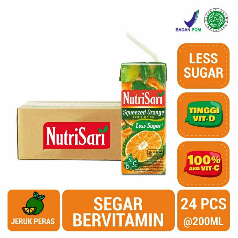 

Nutrisari Squeezed Orange Less Sugar 200ml / Fruit Drink NutriSari 200ml / Minuman Buah Rasa Jeruk (KARTON)