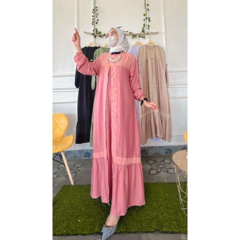 gamis arla dress polo linen mix brokat premium