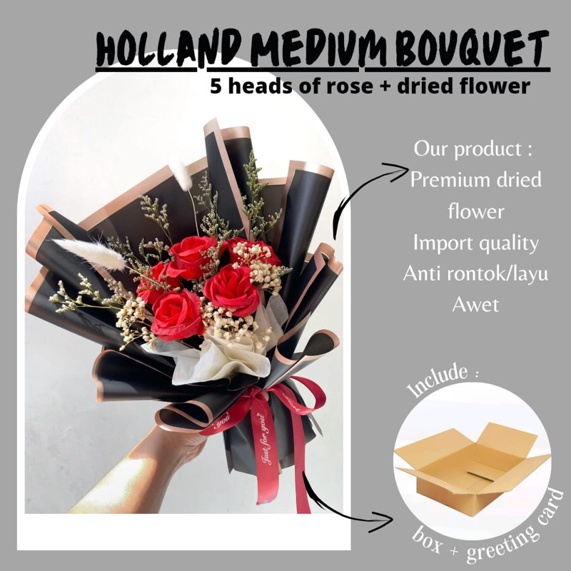 Buket Bunga Wisuda Premium with Dried Flower Bouquet Kado Pernikahan Graduation Ulang Tahun Bucket A