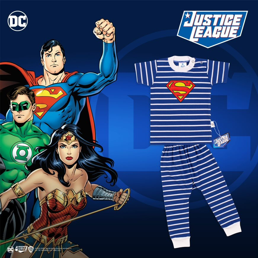 Set Oblong Pendek + Celana Panjang Bassic Justice League Size S M L XL